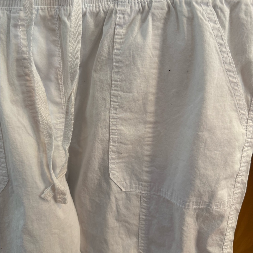 White Cargo Pants with Drawstring Waist - Picture 3 of 8